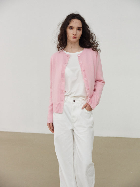 Pink Merino Wool Cardigan