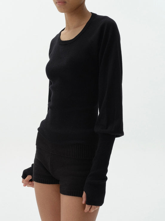 Open-Back Puff Sleeve Knit Top