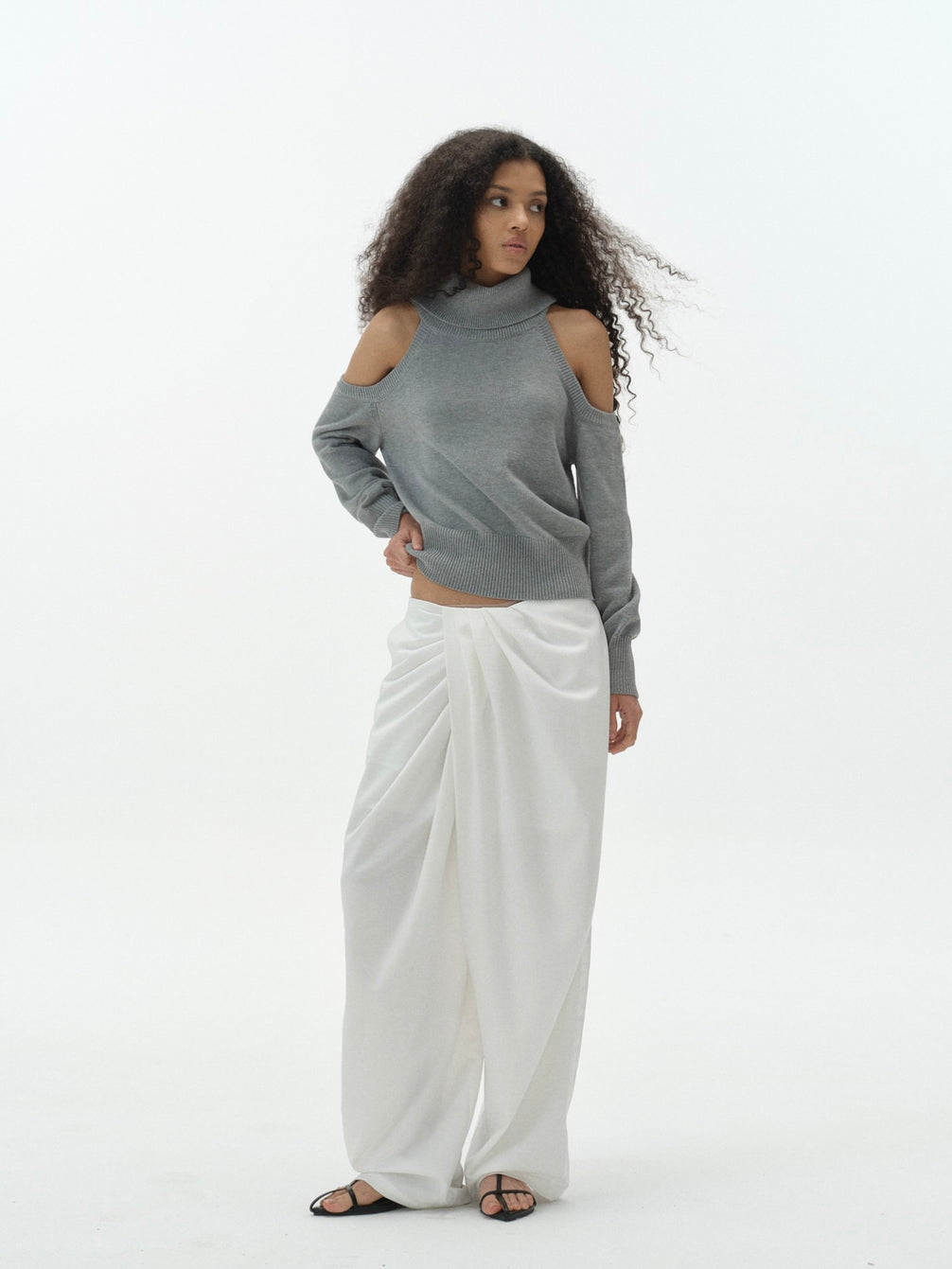 Draped Off-Shoulder Sweater