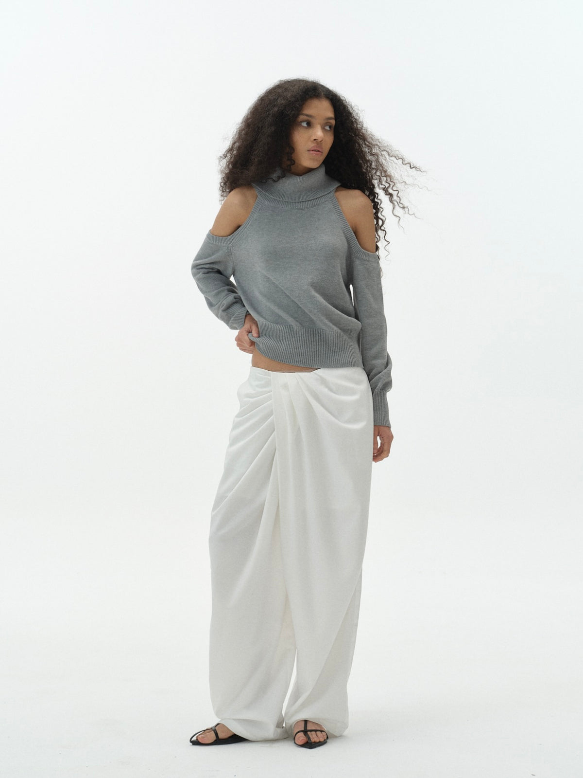 Draped Off-Shoulder Sweater