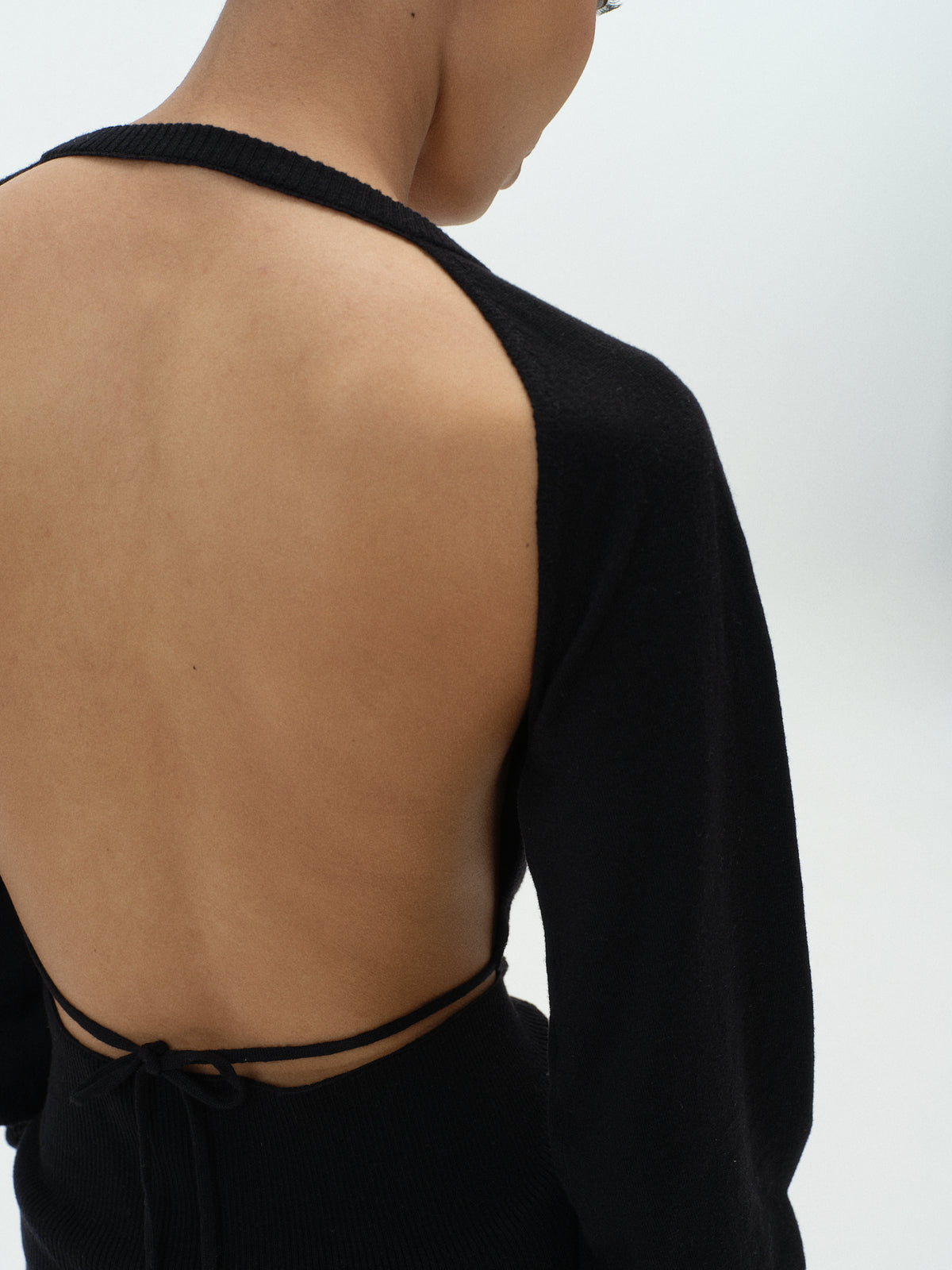 Open-Back Puff Sleeve Knit Top