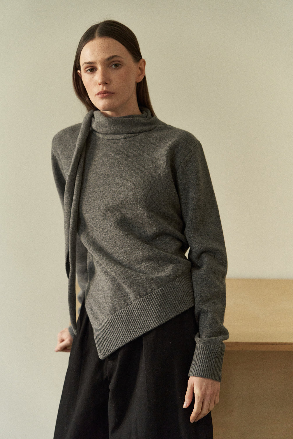 Attached-Scarf Sweater