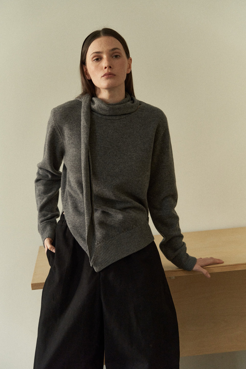 Attached-Scarf Sweater