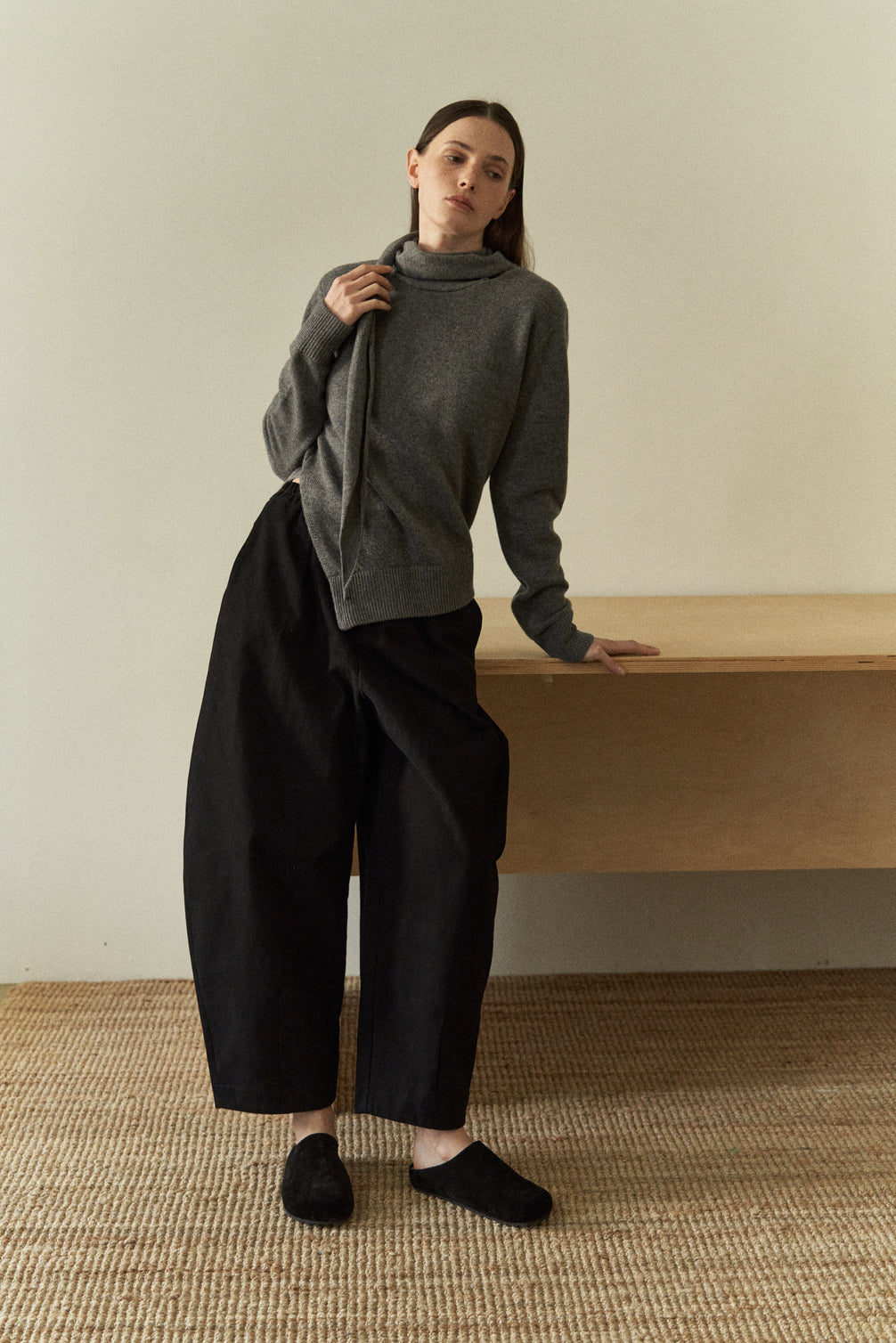 Attached-Scarf Sweater