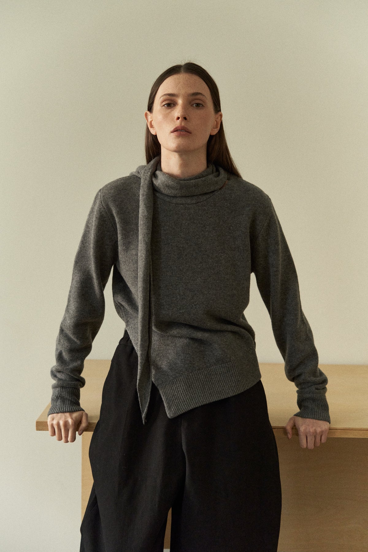 Attached-Scarf Sweater