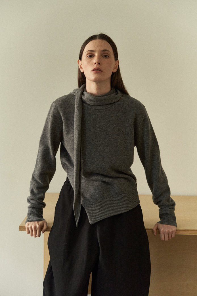 Attached-Scarf Sweater