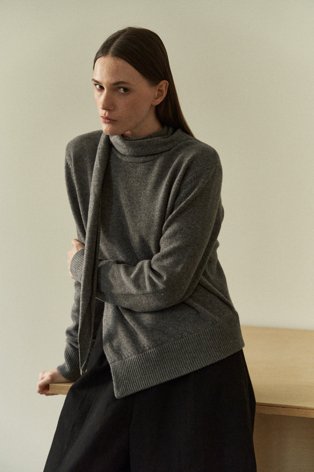 Attached-Scarf Sweater