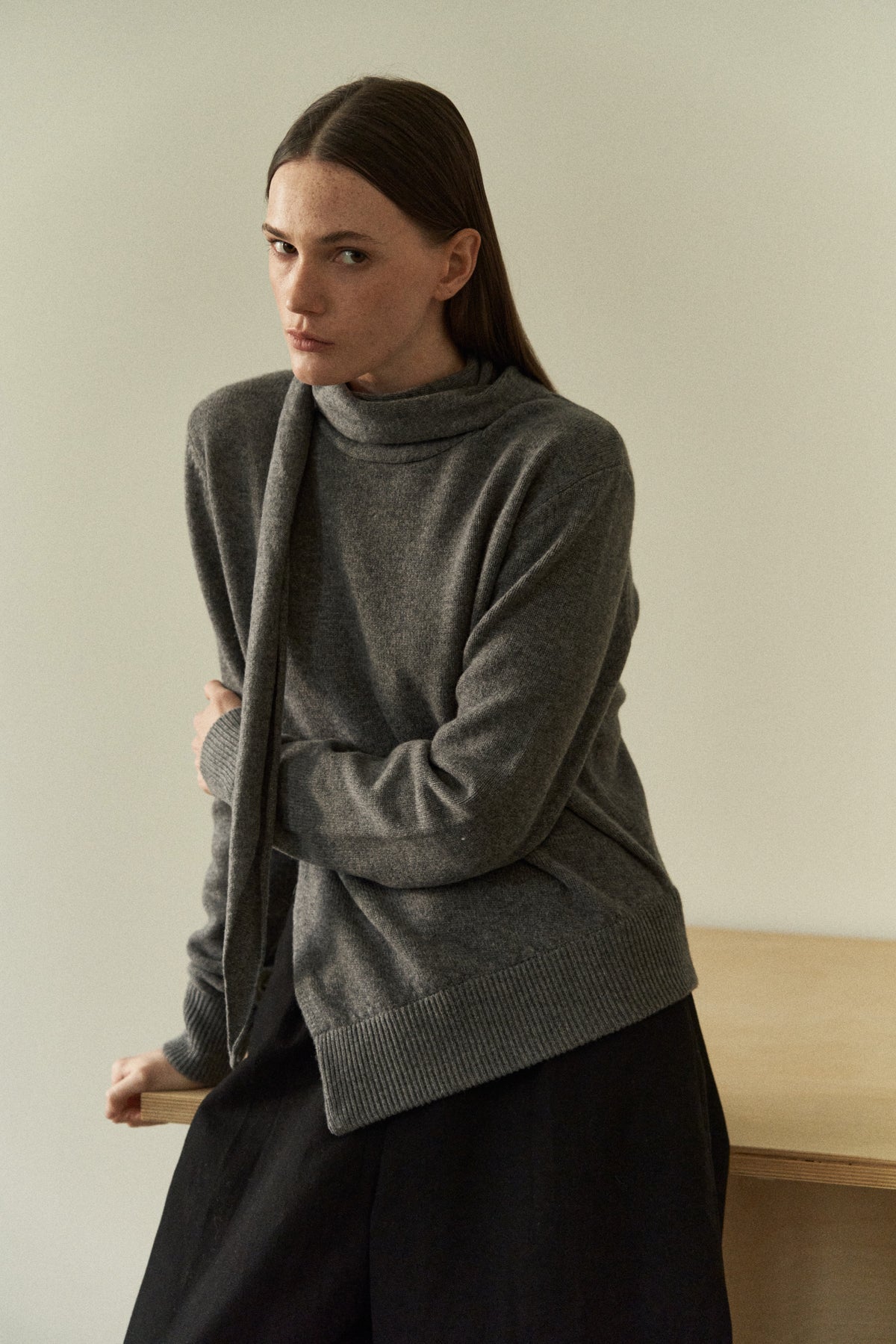 Attached-Scarf Sweater